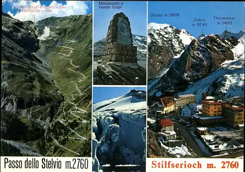 Stilfserjoch Passo dello Stelvio Monumento Fausto Coppi Ortles Zebru Thurwieser Kat. Italien