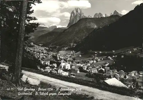 St Ulrich Groeden Tirol mit Langkofel Panorama Kat. Salten Schlern