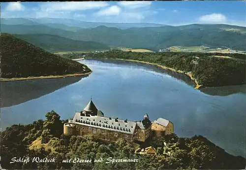 Waldeck Edersee Schloss Waldeck mit Edersee Sperrmauer Fliegeraufnahme Kat. Edertal