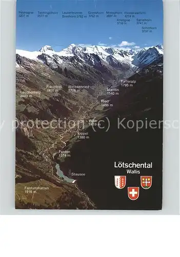 Loetschental Fliegeraufnahme Alpenpanorama Wappen Kat. Kippel