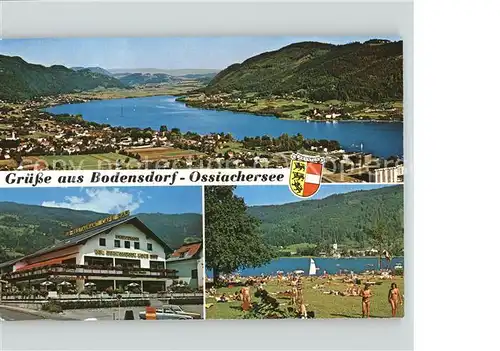 Bodensdorf Steindorf Panorama Badestrand Hotel Retaurant Wappen Kat. Steindorf am Ossiacher See Kaernten