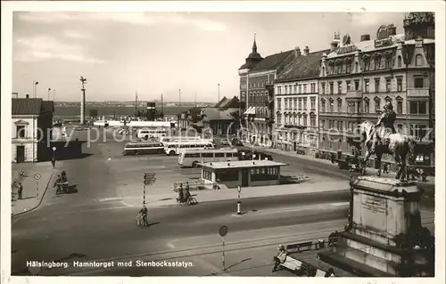 Haelsingborg Hamntorget med Stenbocksstatyn Kat. Schweden