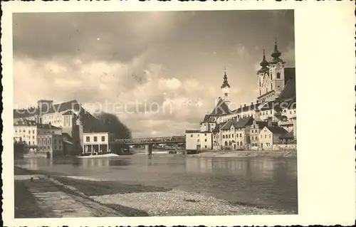 Steyr Enns Oberoesterreich Partie an der Enns Bruecke Michaelerkirche Kat. Steyr