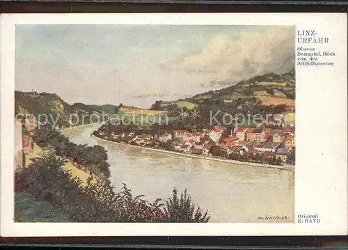 Urfahr Linz Donau Oberes Donautal Blick von der Schlosskaserne Kuenstlerkarte K. Hayd Serie Linz Nr. 1 Kat. Linz