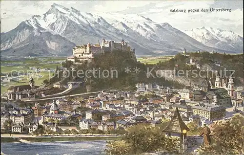 Salzburg Oesterreich Stadtblick mit Festung Hohensalzburg und Untersberg / Salzburg /Salzburg und Umgebung