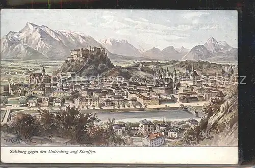 Salzburg Oesterreich Stadtblick mit Festung Hohensalzburg Untersberg und Stauffen / Salzburg /Salzburg und Umgebung