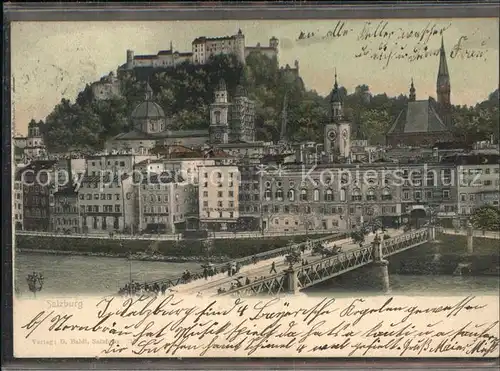 Salzburg Oesterreich Staatsbruecke Altstadt mit Festung Hohensalzburg / Salzburg /Salzburg und Umgebung