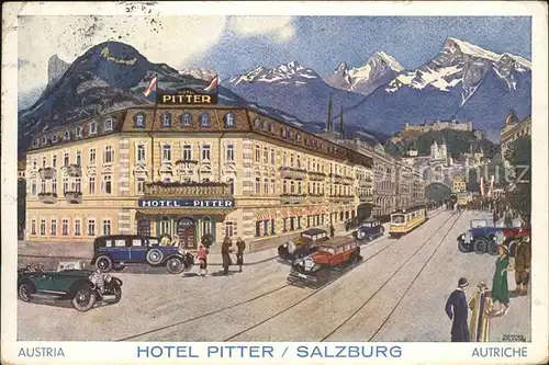 Salzburg Oesterreich Hotel Pitter Strassenpartie Kuenstlerkarte Kat. Salzburg