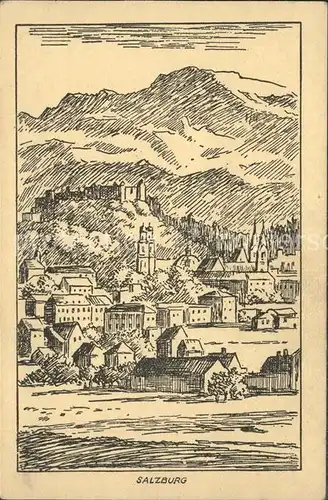 Salzburg Oesterreich Stadtblick mit Festung Hohensalzburg Zeichnun Kat. Salzburg