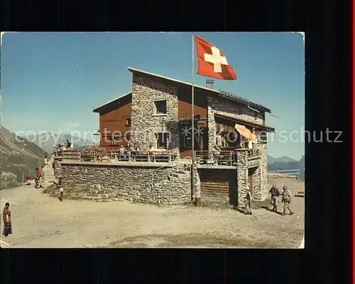 Arosa GR Bergrestaurant Hoernli Huette Schweizer Flagge Kat. Arosa