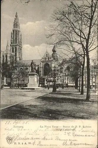 pw27984 Bruxelles Bruessel La Place Verte Statue de P.P. Rubens et la Cathedrale Kategorie.  Alte Ansichtskarten