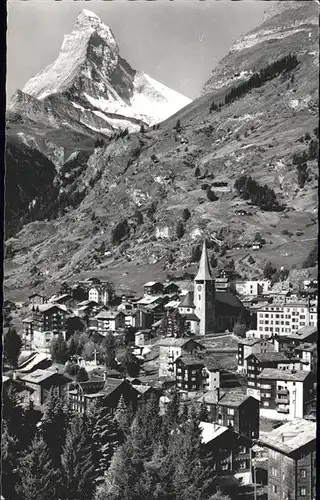 Zermatt VS Ortsansicht mit Kirche Matterhorn Kat. Zermatt