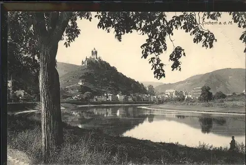 Cochem Mosel Uferpartie mit Blick zur Reichsburg Kat. Cochem
