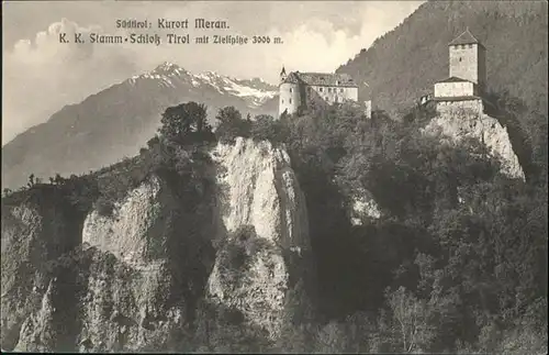 Meran K.K. Stamm Schloss Tirol mit Zielspitze 3006 m. Kurort / Italien /