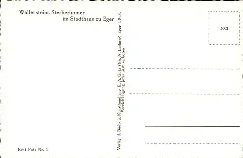 Eger Tschechien Boehmen Wallensteins Sterbezimmer / Cheb /