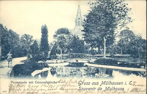 Muelhausen Elsass Mulhouse Promenade Genovefakirche *