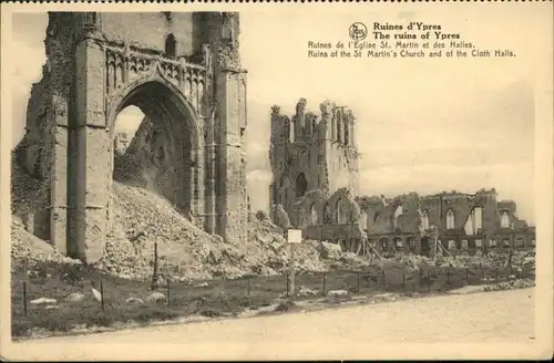 Ypres Ruines de l'Eglise Saint Martin Halles *