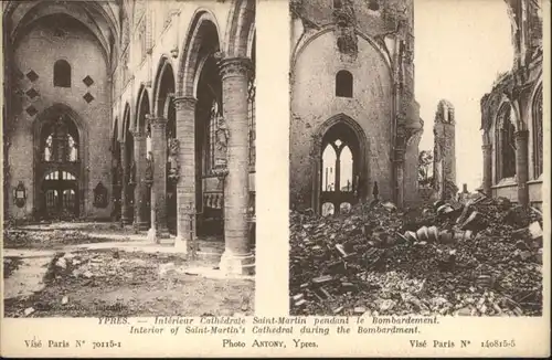 Ypres Cathedrale Saint-Martin Bombardement Zerstoerung *