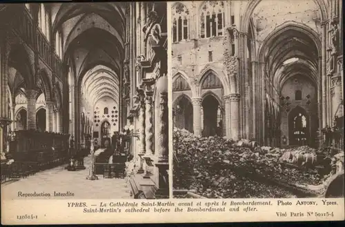 Ypres Cathedrale Saint-Martin Bombardement Zerstoerung *