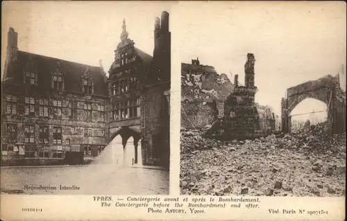 Ypres Conciergerie Bombardement Zerstoerung *
