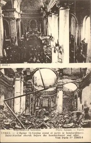 Ypres Eglise St. Nicolas Bombardement Zerstoerung *