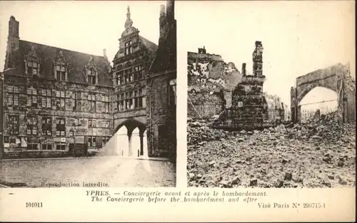 Ypres Conciergerie Bombardement Zerstoerung *