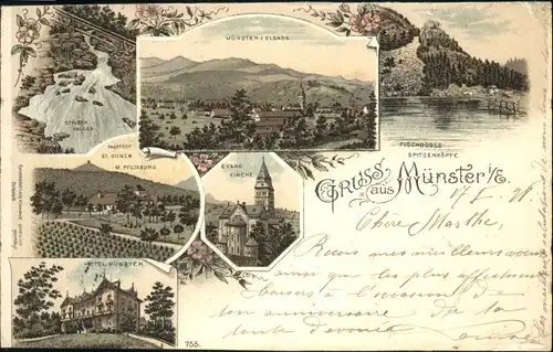 Munster Haut Rhin Elsass Muenster Elsass Pachthof St. Gilgen Kirche Hotel Muenster Litho x / Munster /Arrond. de Colmar