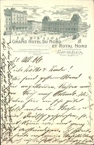 wx53932 Bruxelles Bruessel Grand Hotel du Nord Strassenbahn  Kategorie.  Alte Ansichtskarten