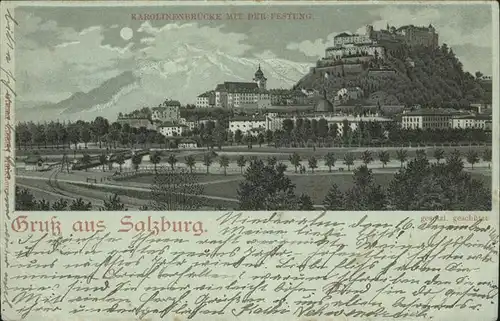 Salzburg Oesterreich Karolinenbruecke mit der Festung Kat. Salzburg