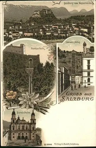 Salzburg Oesterreich Blick vom Kapuzinerberg Drahtseilbahn Domkirche Elektrischer Aufzug Kat. Salzburg