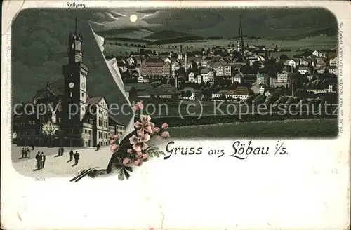 wx74746 Loebau Sachsen Panorama Kirche bei Nacht Kategorie. Loebau Alte Ansichtskarten