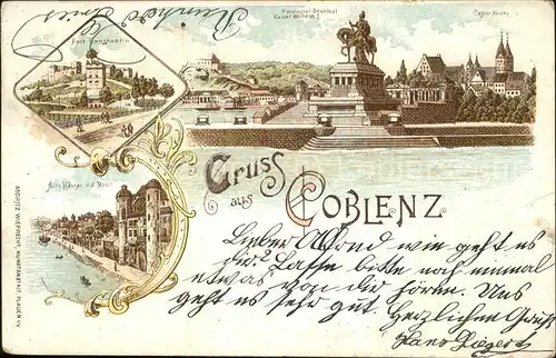 Coblenz Koblenz Fort Constantin Provinzialdenkmal Kaiser Wilhelm Castorkirche Alte Haeuser am Rhein Kat. Koblenz Rhein