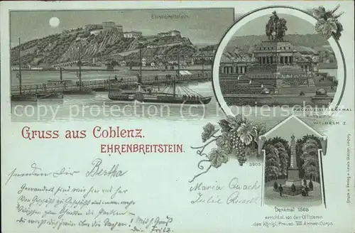 Coblenz Koblenz Festung Ehrenbreitstein Provinzialdenkmal Kaiser Wilhelm I Kat. Koblenz Rhein