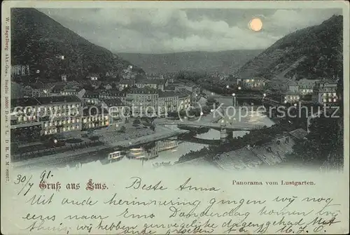 Bad Ems Lahn Panorama vom Lustgarten bei Nacht Kat. Bad Ems