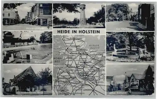 Heide Holstein Heide Holstein Friedrichstrasse Badeanstalt Claus Groth Haus Wasserturm Markt Maerchenbrunnen Rathaus x / Heide /Dithmarschen LKR