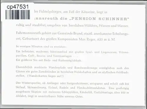 Fuhrmannsreuth Oberpfalz Fuhrmannsreuth Oberpfalz Gasthof Pension Schinner * / Brand /Tirschenreuth LKR