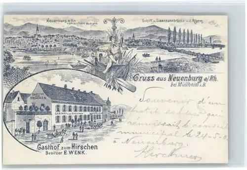 Neuenburg Rhein Eisenbahnbruecke Gasthof Hirsch x / Neuenburg am Rhein /Breisgau-Hochschwarzwald LKR