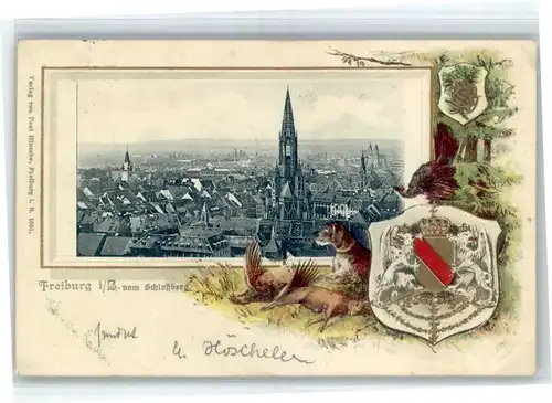 Freiburg Breisgau Freiburg Breisgau Praegedruckkarte Wappen Hund Hase x / Freiburg im Breisgau /Breisgau-Hochschwarzwald LKR