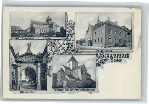 Schwarzach Main Schwarzach Schule Pfarrhaus Kirche Waisenhaus Klostertor Abteikirche x / Schwarzach a.Main /Kitzingen LKR