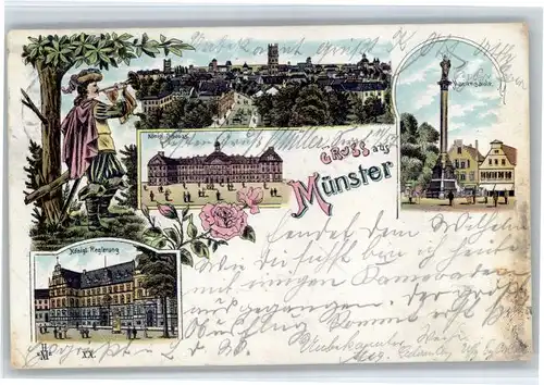 Muenster Westfalen Muenster Westfalen Trompeter Mariensaeule Regierung Schloss Litho x / Muenster /Muenster Stadtkreis