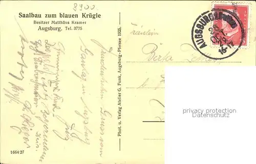 Augsburg Saalbau zum blauen Kruegle  / Augsburg /Augsburg LKR