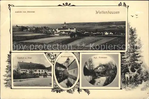 Wettenhausen Suedwestansicht Gasthof z. Post Klosterpartie Kgl. Forstamt / Kammeltal /Guenzburg LKR