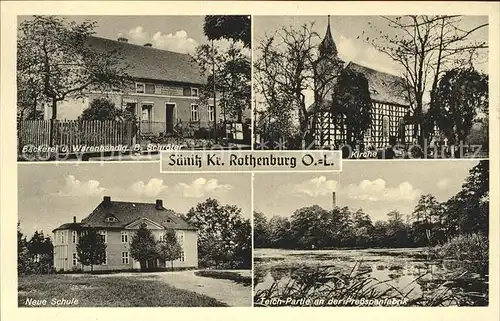 Rothenburg Oberlausitz Baeckerei Warenhandlung Schroeter Kirche Schule Teich-Partie Pressspanfabrik / Rothenburg Oberlausitz /Goerlitz LKR