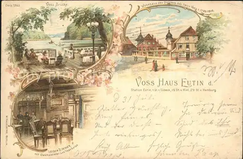 Eutin Voss Haus Bruecke Wohnhaus Dichters Joh. Heinr. Voss Luisen Zimmer Glasmaiereinen aus Vosshuise  / Eutin /Ostholstein LKR
