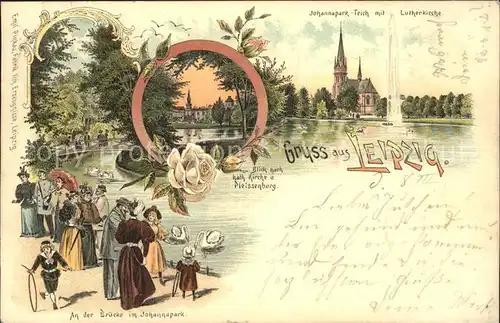 Leipzig Johannapark Teich mit Lutherkirche Blick Kat. Kirche Pleissenburg / Leipzig /Leipzig Stadtkreis