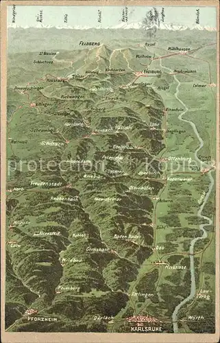 Karlsruhe Panoramakarte Schwarzwald Rhein /  /