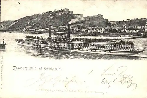 Ehrenbreitstein Rheinpartie mit Dampfer / Koblenz /Koblenz Stadtkreis