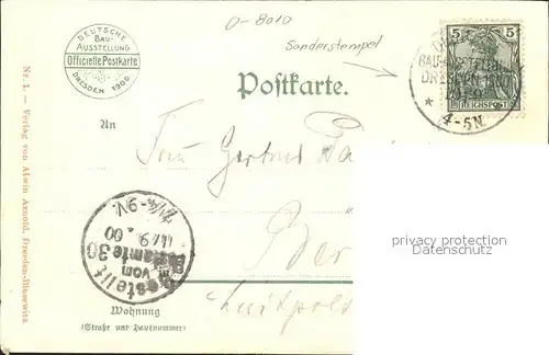 Dresden Reichsbau Sonderstempel Bauausstellung / Dresden Elbe /Dresden Stadtkreis