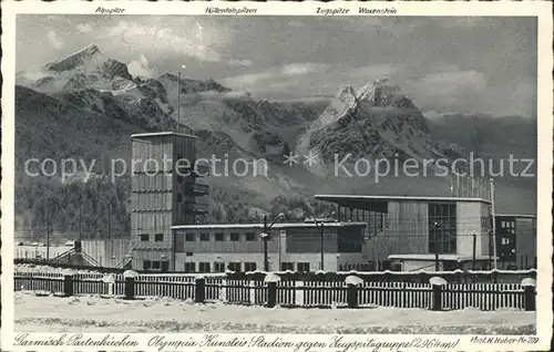 Garmisch-Partenkirchen Olympia Kunsteisstadion mit Zugspitzgruppe / Garmisch-Partenkirchen /Garmisch-Partenkirchen LKR