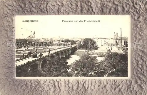 Magdeburg Panorama von der Friedrichstadt Bruecke Strassenbahn / Magdeburg /Magdeburg Stadtkreis